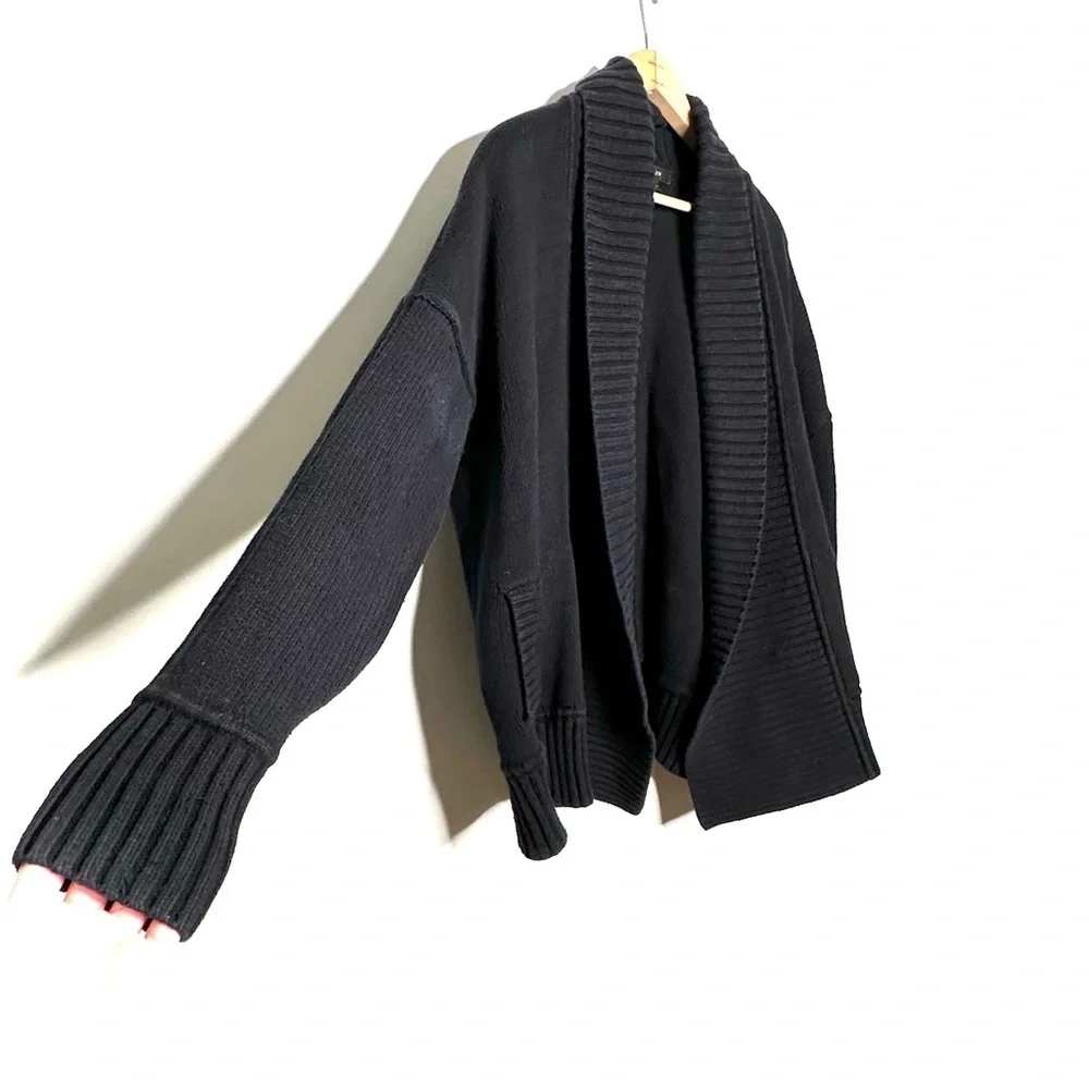 J. Crew | Black Chunky Knit Shawl Collar Open Cardigan Sweater